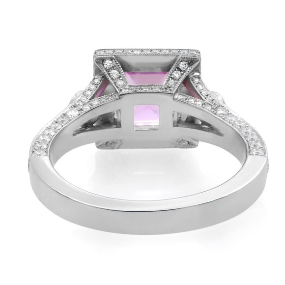 Asscher Cut Pink Sapphire Diamond Halo Engagement Ring Platinum 1.53ct Size 6 - Picture 5 of 6